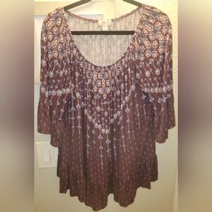 STYLE & CO Jewel‎ Printed Flounce-Trim Peasant Top Sz 2X